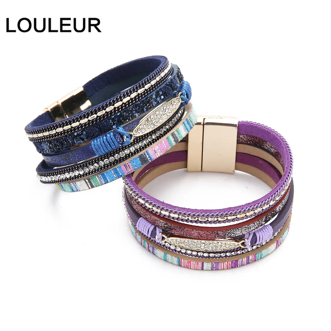 Louleur, Кристальные Многослойные браслеты для женщин, золотой тон, магнит, богемные кожаные широкие браслеты и браслеты, бохо, индийские ювелирные изделия