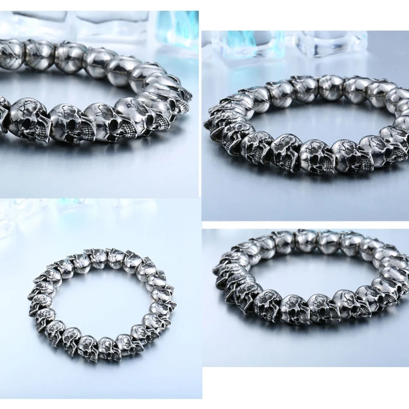 Браслет мужской с крупными звеньями черепа Байкерский готический рок-н-ролл