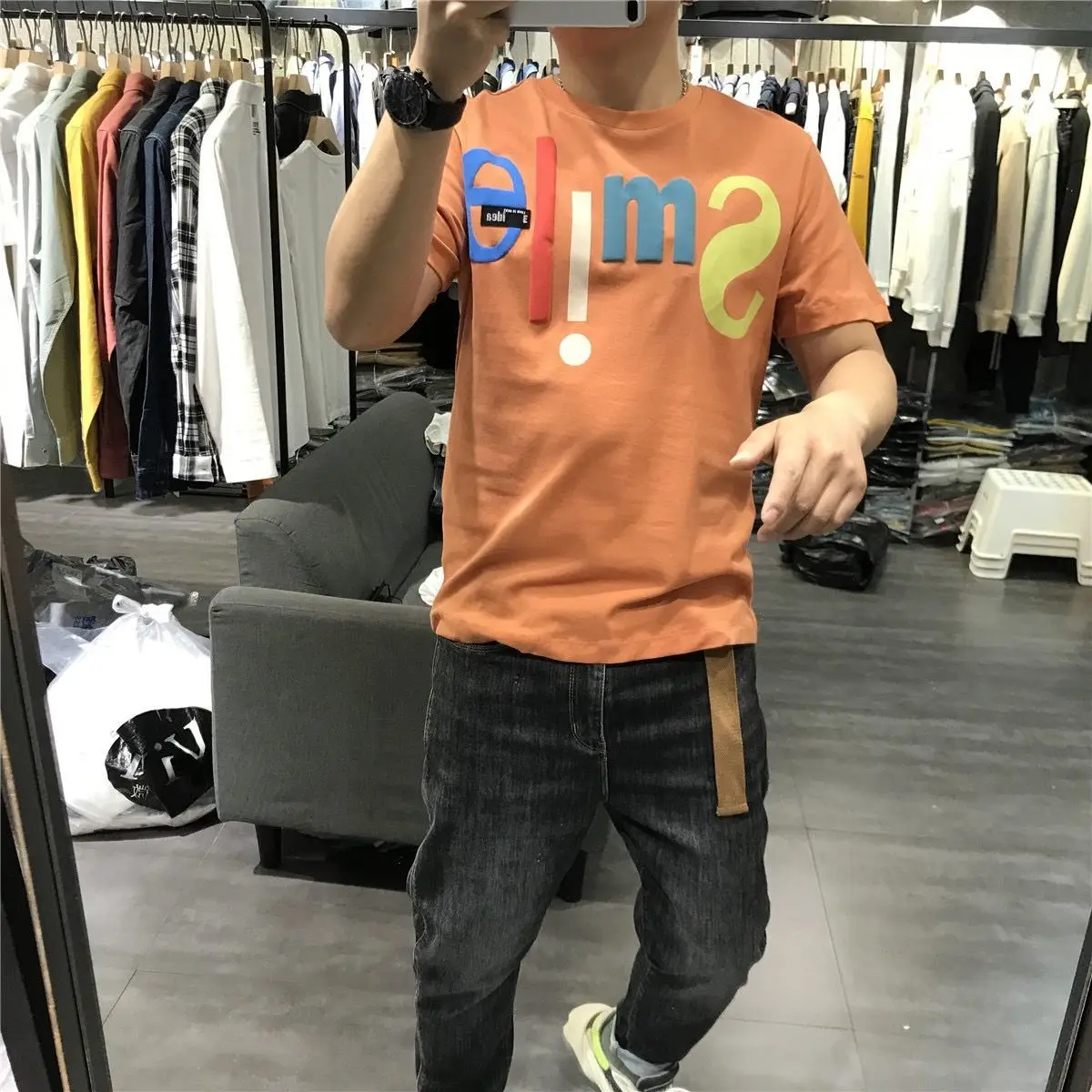 

2021 Summer Printed T-shirt Male Korean Short Sleeve Slim All-match Round Neck Half Sleeve T-shirt