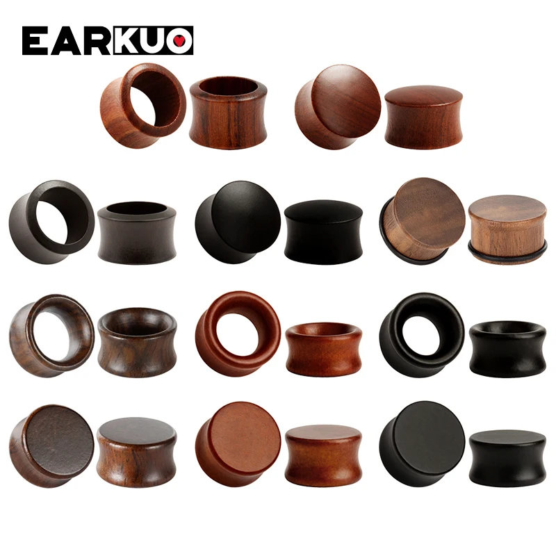EARKUO High Quality Blank Hollow Flat Ear Wood Piercing Plugs Tunnels Gagues Expanders Body Jewelry Earrings Gift 2PCS 8-30mm