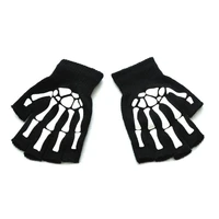 halloween skeleton skull half finger gloves glow in the dark fingerless stretch knitted winter mittens gloves for children