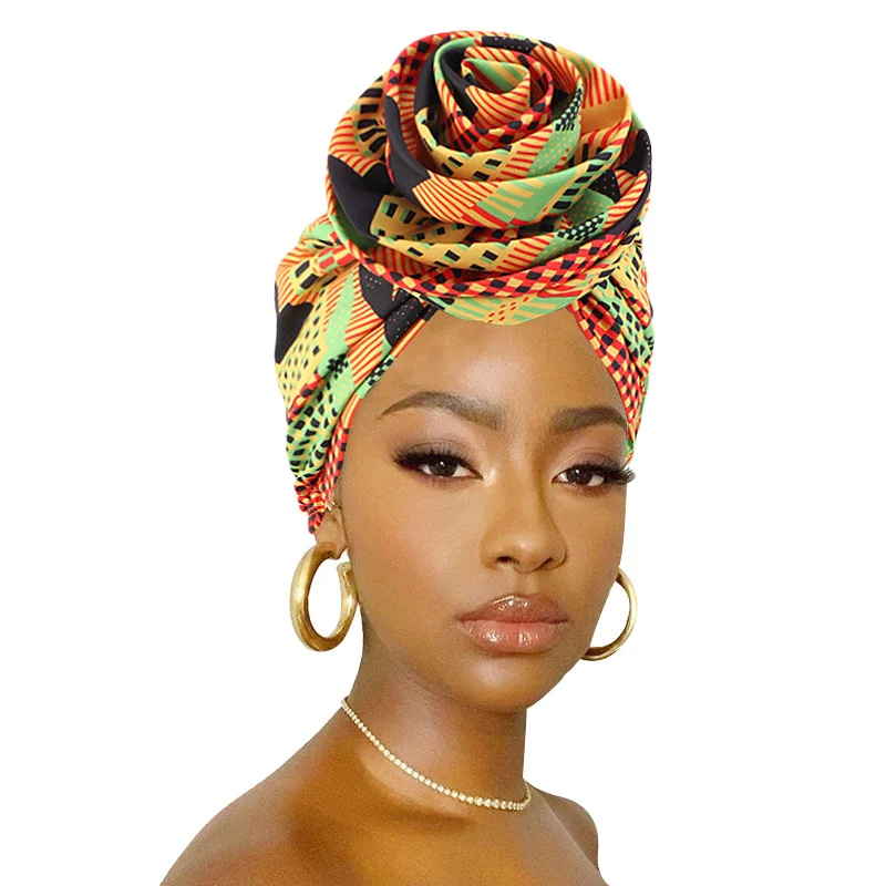 

2022 New African Printed Turban Bandanas Big Flower Ankara Dashiki Women Party Wedding Headwear Head Cover Hair Accessories
