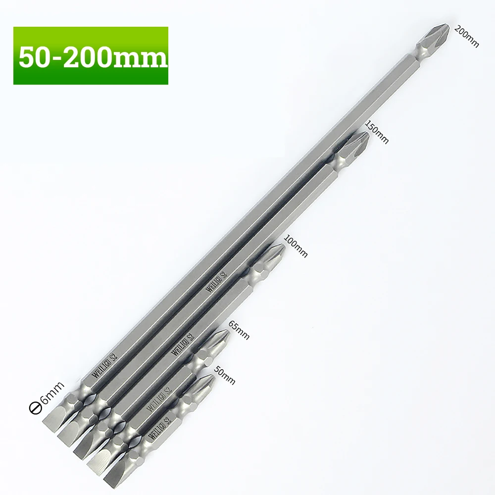 

1set/5pc Double Ended Bits For Screwdriver SL6mm - Ph2 Long 50 65 100 150 200mm Electric Drill S1/4 Magnetic Working Repair Tool