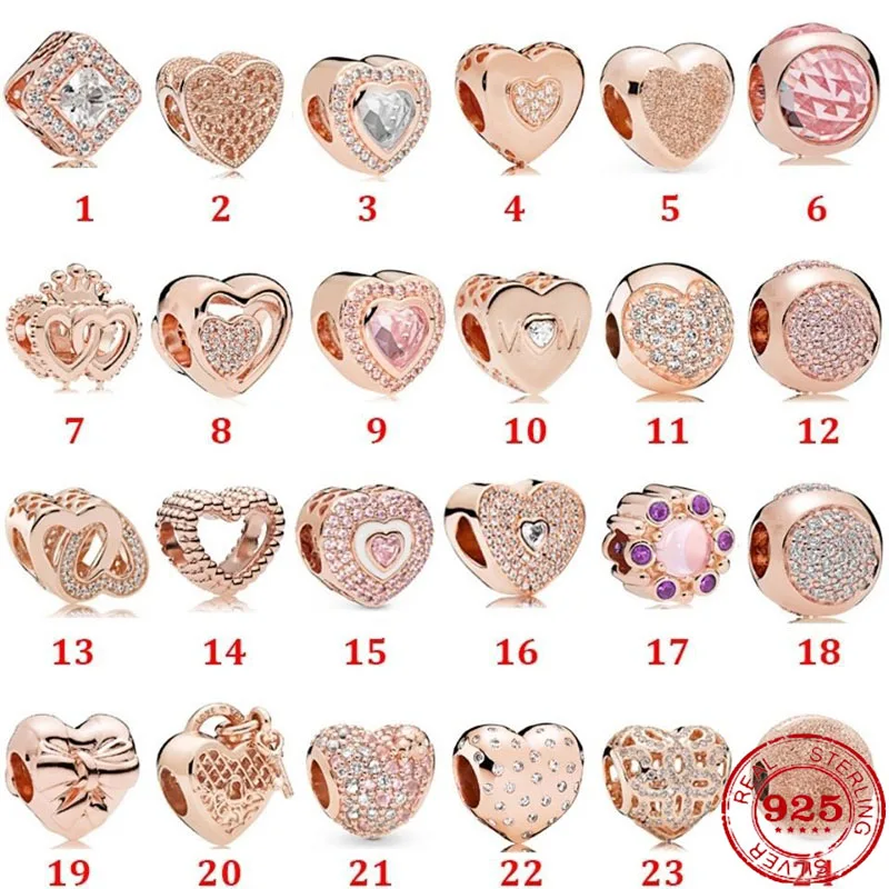 

Sterling silver rose gold magnolia fixed love style string pendant suitable for charm bracelet DIY women original jewelry