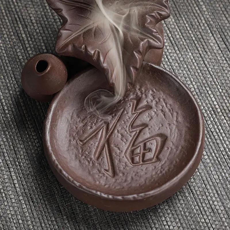 

Fu Qi Backflow Incense Burner Purple Clay Porcelain Crafts Smoke Waterfall Incense Sticks Holder Creative Coffee Home Decor