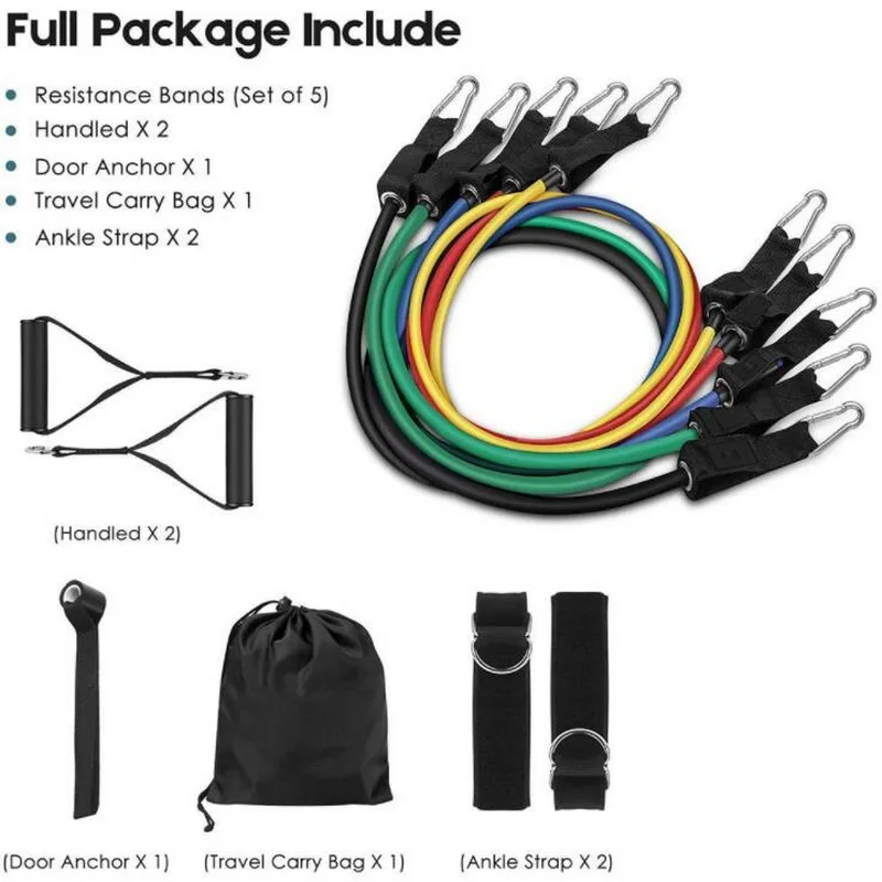 

Home Fitness Equipment 11 Piece Set Door Holder 150 lbs Latex Tension Belt Pull Rope Muscle Training Device