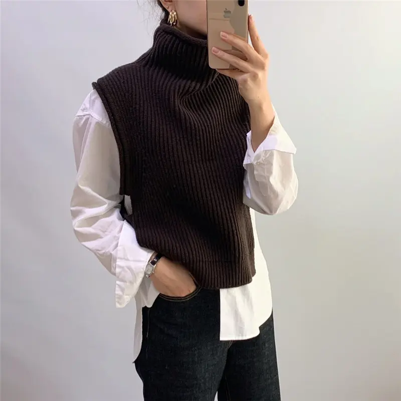 Женский трикотажный жилет HziriP Укороченный пуловер без рукавов с высоким