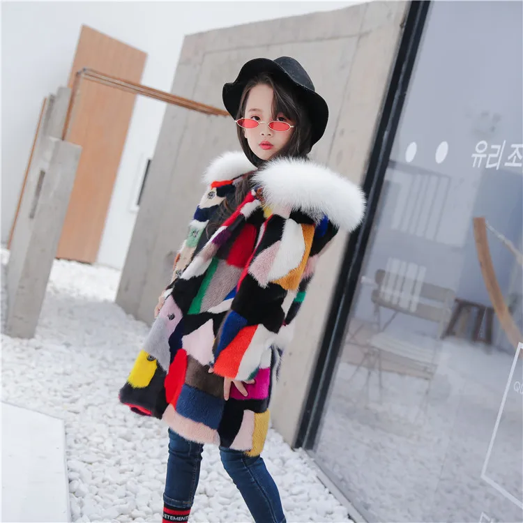 Новое Детское пальто из натурального меха норки с капюшоном лисьего детская