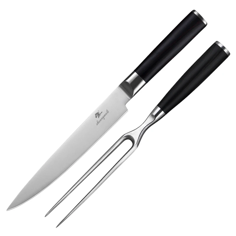 Shuangmali 2PCS Barbecue Carving Fork Knife Set 5Cr15Mov Stainless Steel Camping Cooking BBQ Cutter With Gift Box | Дом и сад