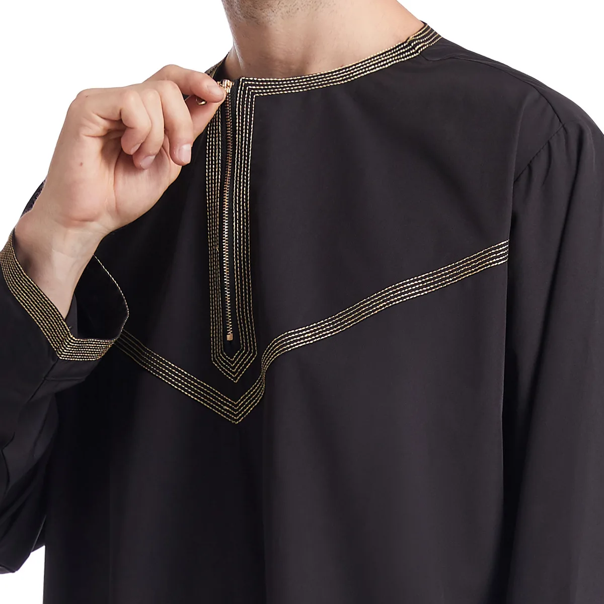 Fashionable Muslim Arab Middle East Embroidered Men's Robe Set Abaya Kaftan Robe Islamic Mosque Ramadan Prayer Top Pants Set