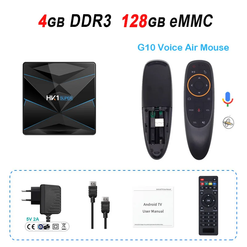 4GB 128GB G10 HK1 Супер смарт ТВ коробка 4 Гб 128 ГБ Android 9,0 ТВ-бокс на Rockchip RK3318 64 ГБ 32 ГБ ТВ коробка Google Assistant 4K 3D HD 2,4G/5G двойной Wifi - Цвет: 4GB 128GB G10