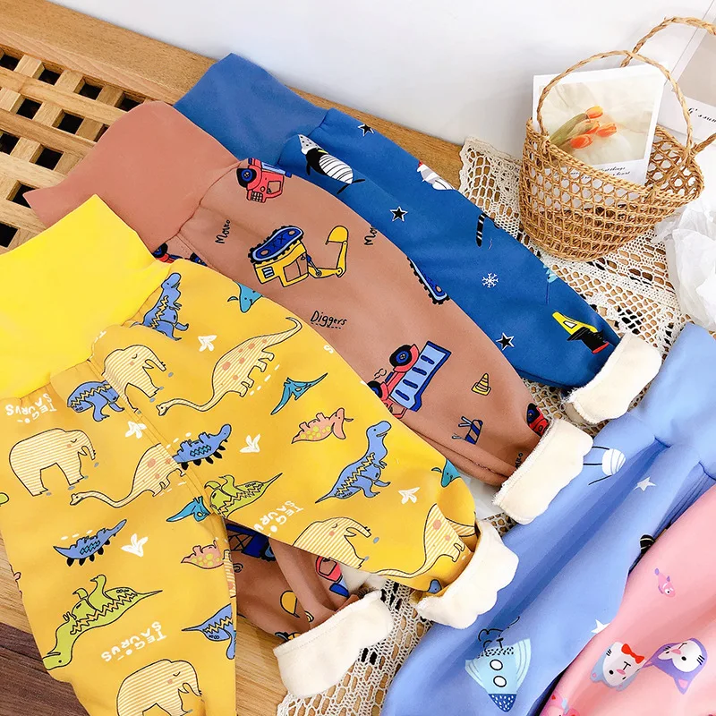 

New Autumn Winter Boys Girls Sweatpants 1-5T Fashion Cartoon Children Clothes High Waist Warm Velvet Baby Boy Trousers