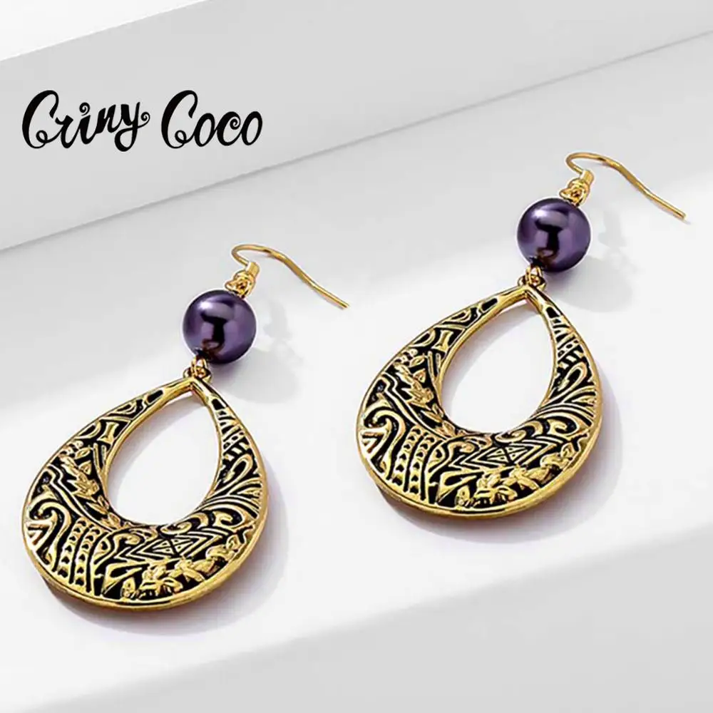 

Design Tribal Tattoo Earrings for Women 2020 Water Drop Hanging Earing Jewelry Alloy Earring Hawaiian Original Femme 2021 Party