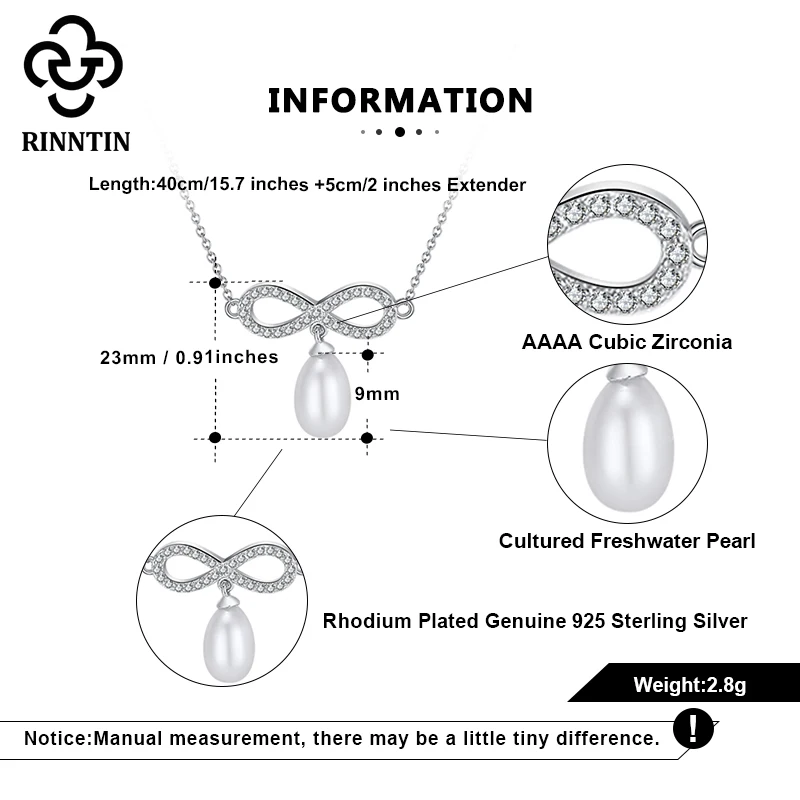 

Rinntin 925 Silver Pearl Pendant Necklace Rhodium Plated Choker Boho Geometry Women Fashion Collares Chain Fine Jewelry GPN07