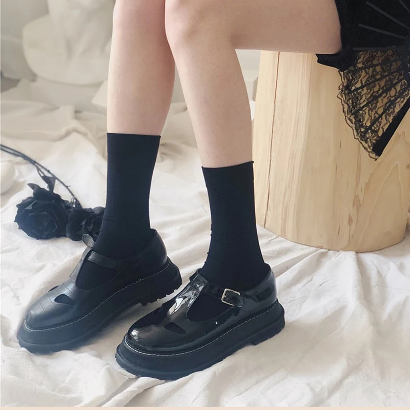 Модные женские носки черные белые бархатные JK длинные для девочек Однотонные