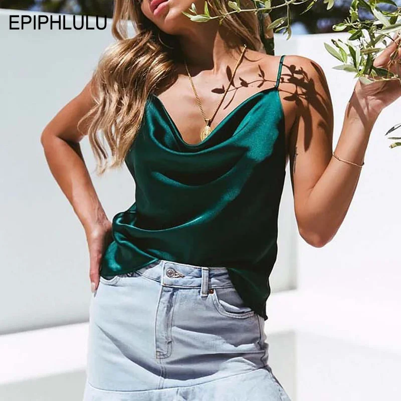 

Летний Атласный топ, женский топ на бретелях-спагетти, женская футболка, женская шифоновая свободная футболка с принтом, женская футболка