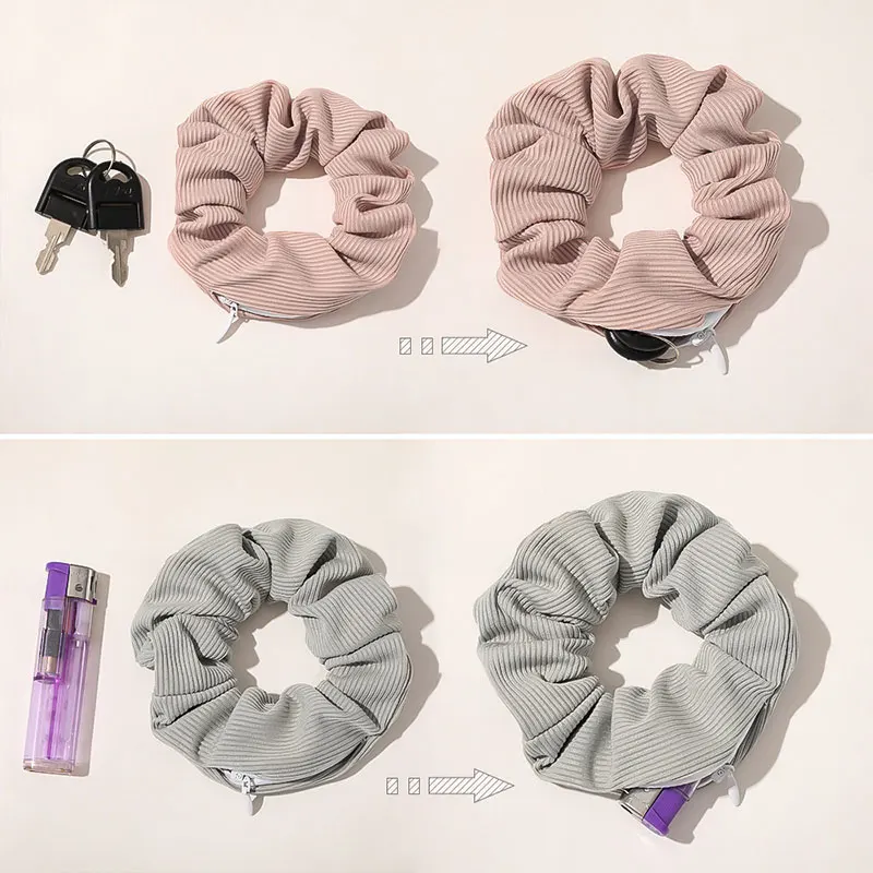 

casual Velvet Satin Hair Rope simple fashion scrunchies Solid Color Elastic elegent Hair Bands Zipper Scrunchies women summer