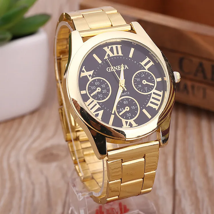 new top brand ladies geneva gold casual quartz watch women sport stainless steel dress watches relogio feminino hot men clock free global shipping
