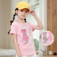 kids summer 2021 girl t shirt baby children cute cartoon clothes pink short sleeves tops birthday happy clothing for 4 to 14 y