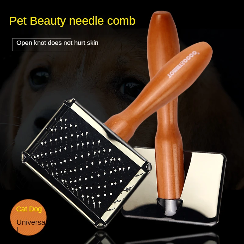 

Новая высококачественная Расческа с деревянной ручкой для домашних животных, Расческа с узелком, расческа для удаления волос, товары для кр...