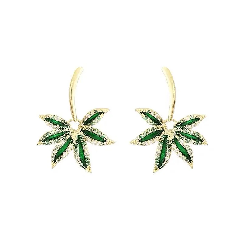 

2020 New Fashion Earrings Green Earrings Personality Rhinestone Leaf Earrings Silver Needle Earrings