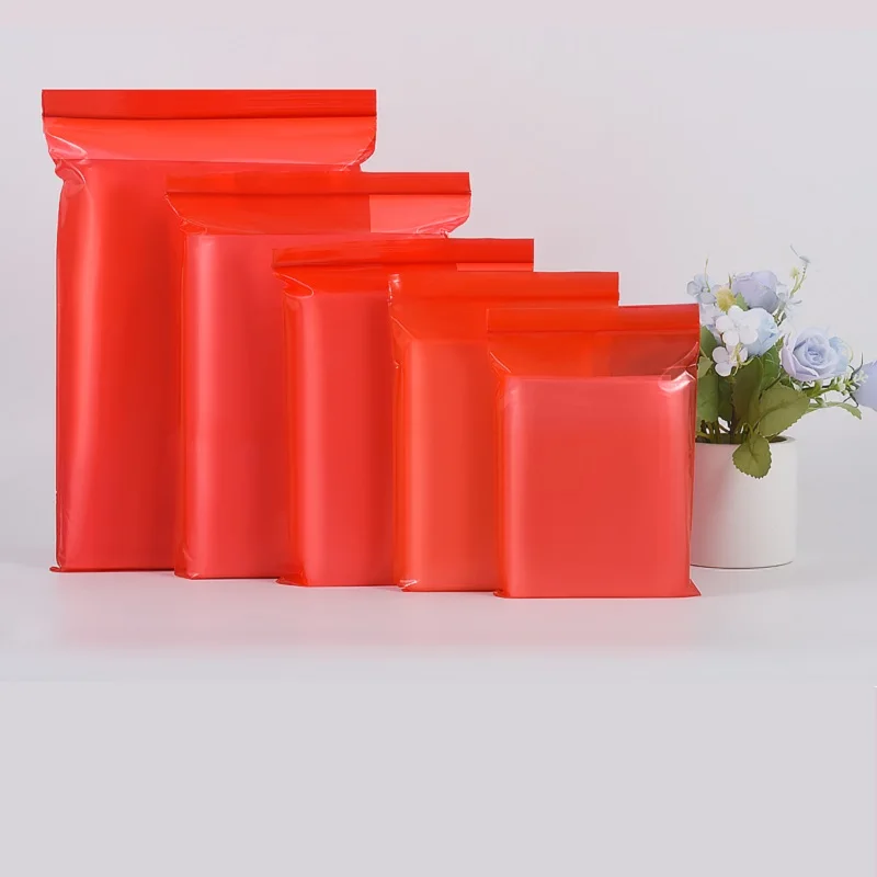 50Pcs Red PE Plastic Zip Lock Bag Zipper Grip Seal Resealable Reusable Gift Craft Sundries Storage Packaging Pouches
