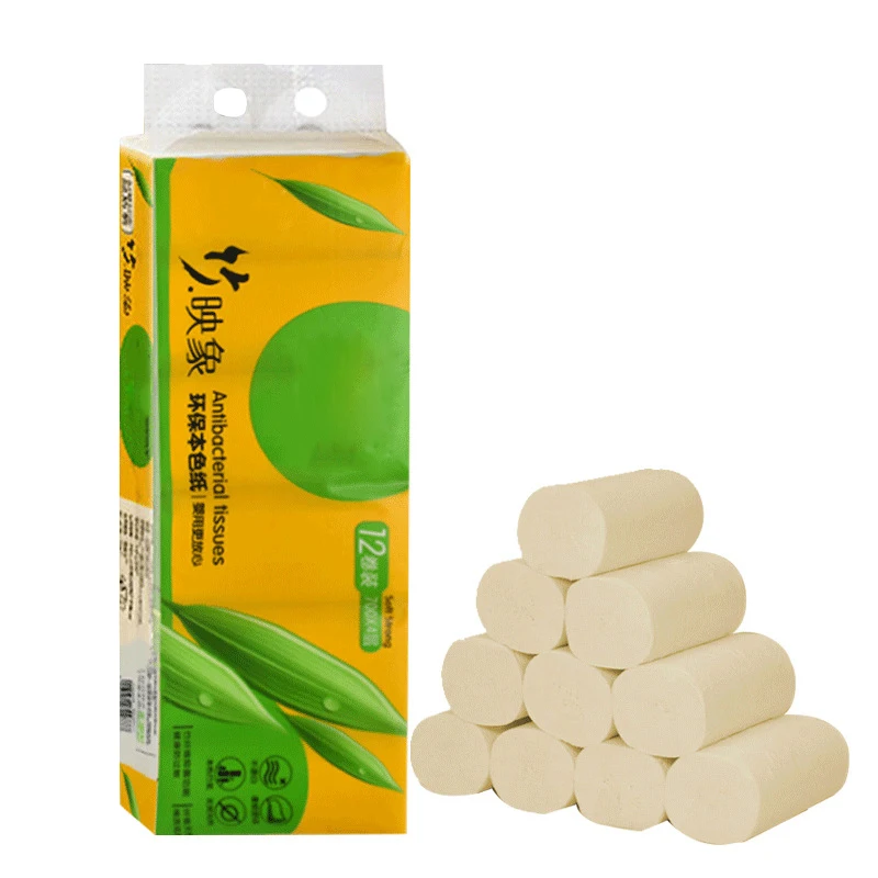 

12 Roll Toilet Paper Bulk Roll Bath Bathroom Tissue Yellowish Soft 4 Ply Thickened for Home New AC889