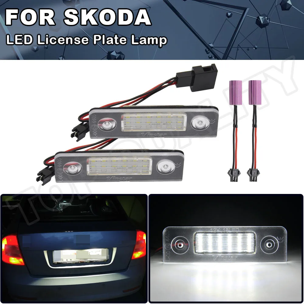 

2Pcs Canbus Error Free LED License Plate Light For Skoda Octavia 2 1Z 2008-2012 Roomster 5J 2006-2010 Car Number Plate Lamp