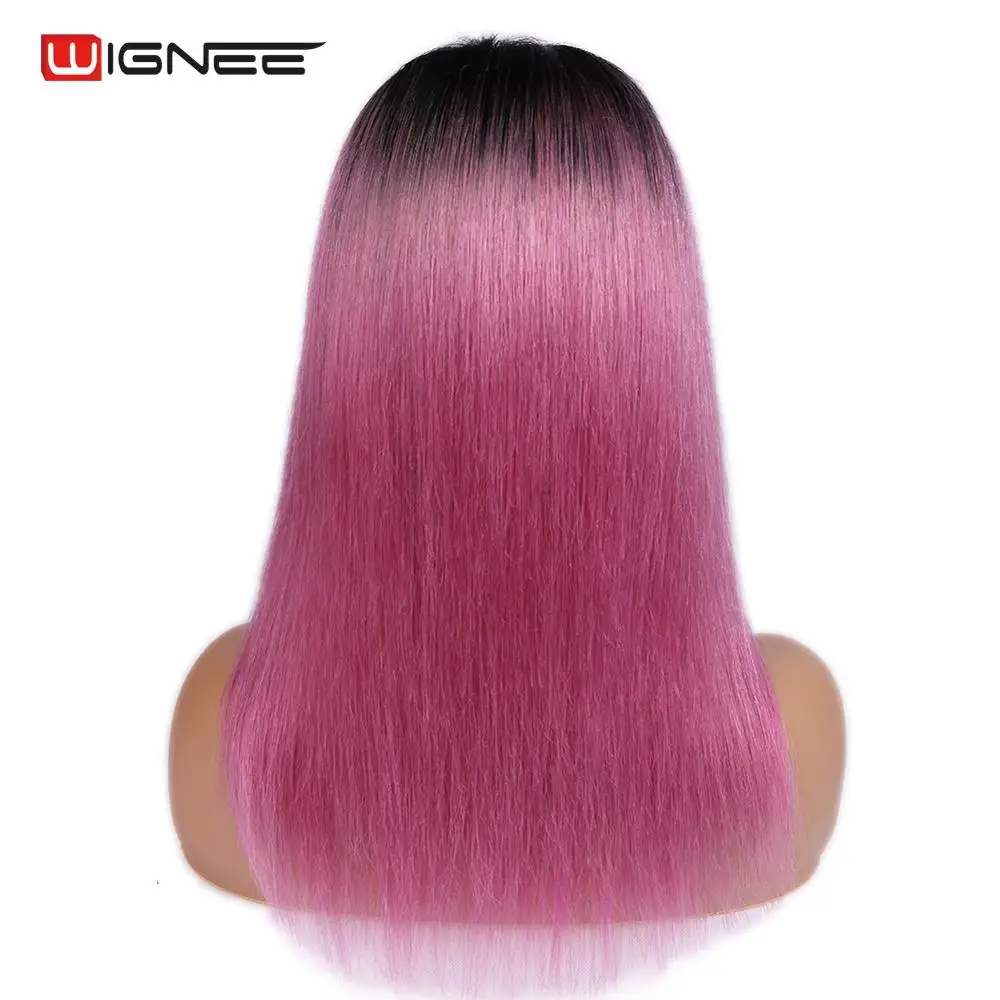 Wignee 4x4 Lace Closure Remy Brazilian Human Hair Wigs For Women PrePlucked Hairline With Baby Ombre Purple/Pink Wig | Шиньоны и парики