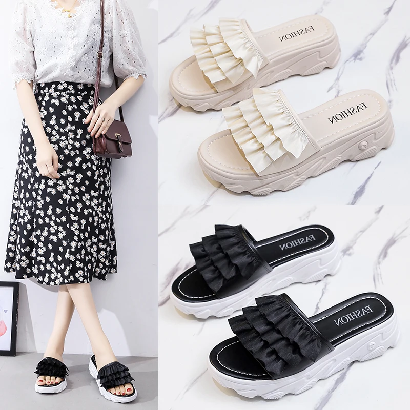 

Slippers Casual Female Shoes Slides Platform Luxury 2021 Soft Summer Flat Rubber PU Fashion Shoes Women Female Slippers Platfor