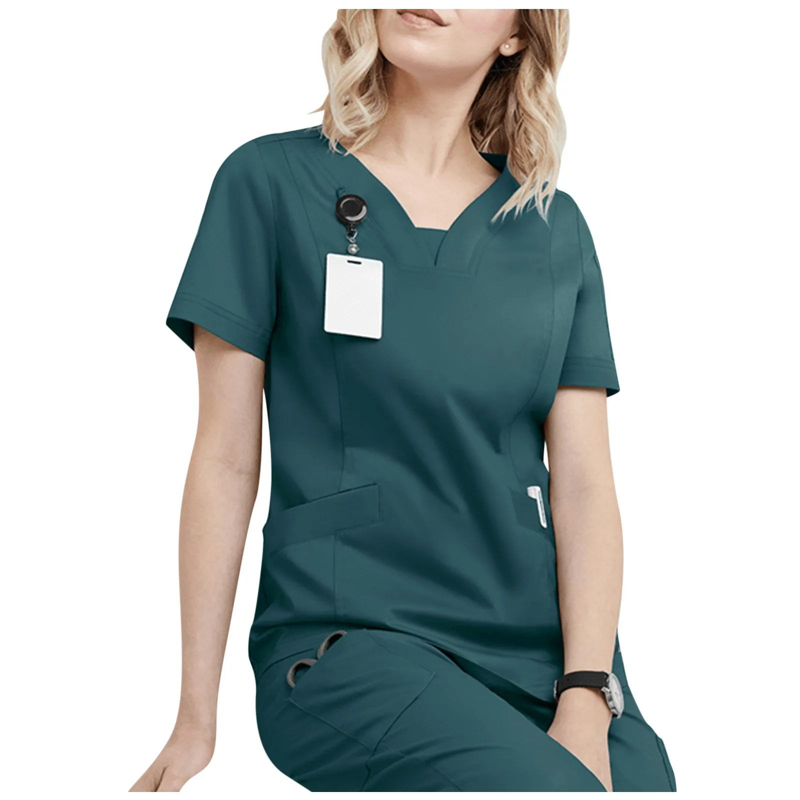 

Women Short Sleeve Beauty Uniform V-neck Scrubs Tops Spa Uniform Health Workers Working Scrub Tops Nurse gorro enfermera