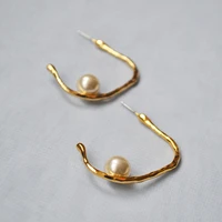 large bending irregular gold plated earrings for women shell beads simple geometric circles high quality metal earrings jewelry