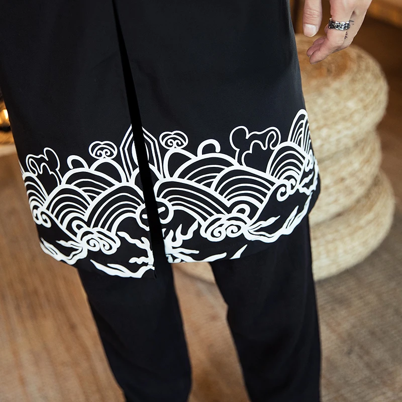 JDDTON весеннее мужское хлопковое кимоно с принтом свободный модный длинный