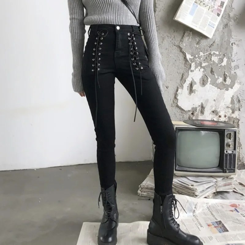 Узкие обтягивающие джинсы с завышенной талией Новинка весна лето корейские