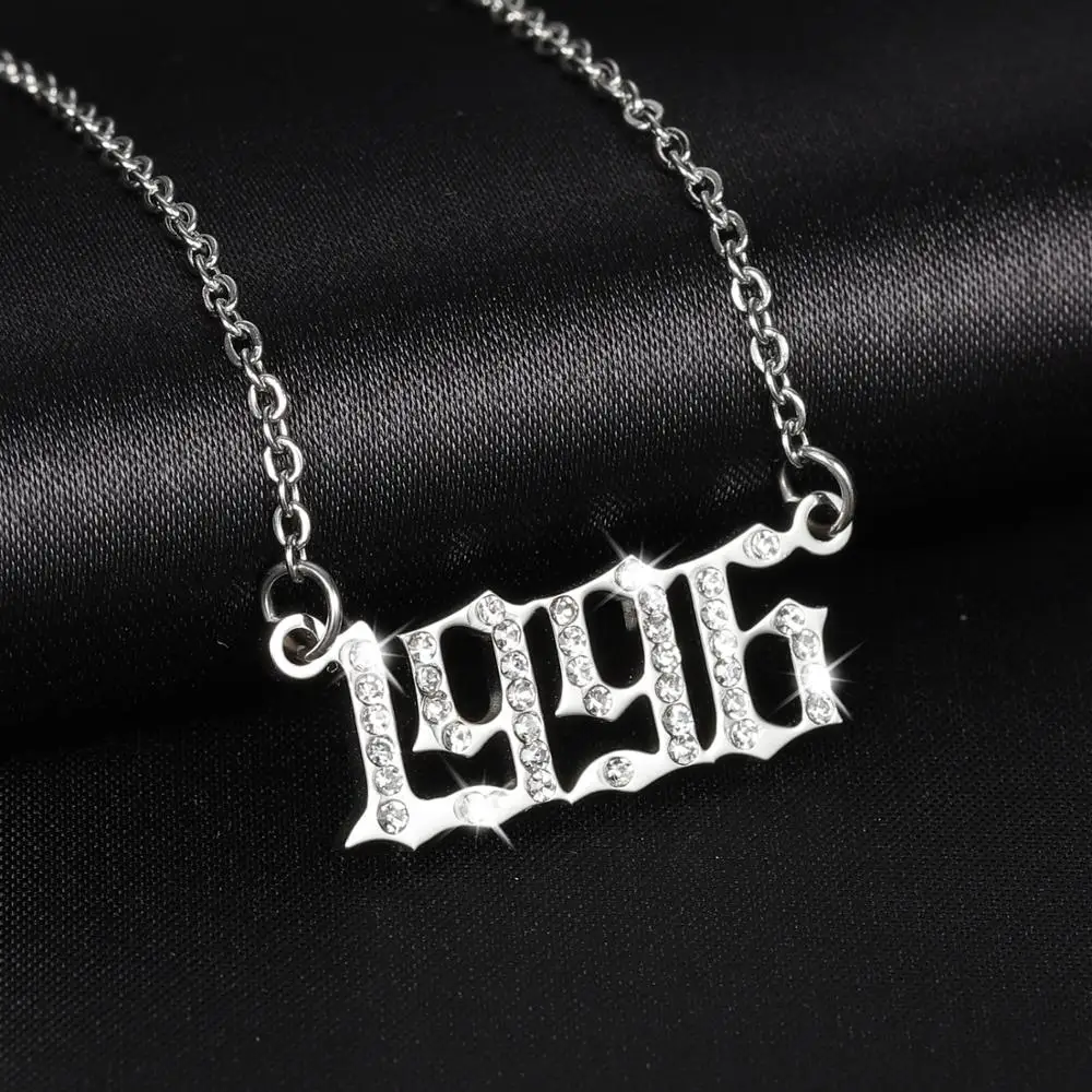 Customized Year Nameplate Necklaces Iced Out Stainless Steel Pendant Personalized Letter Gold Choker Fashion Jewelry for Women