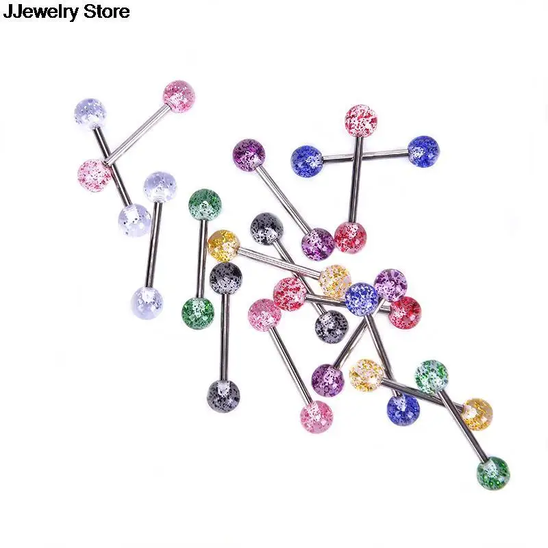 Surgical Steel Glitter Tongue Piercing Ball Barbell Bar Ring Body Studs Jewelry Women Men 8PCS/Set | Украшения и аксессуары