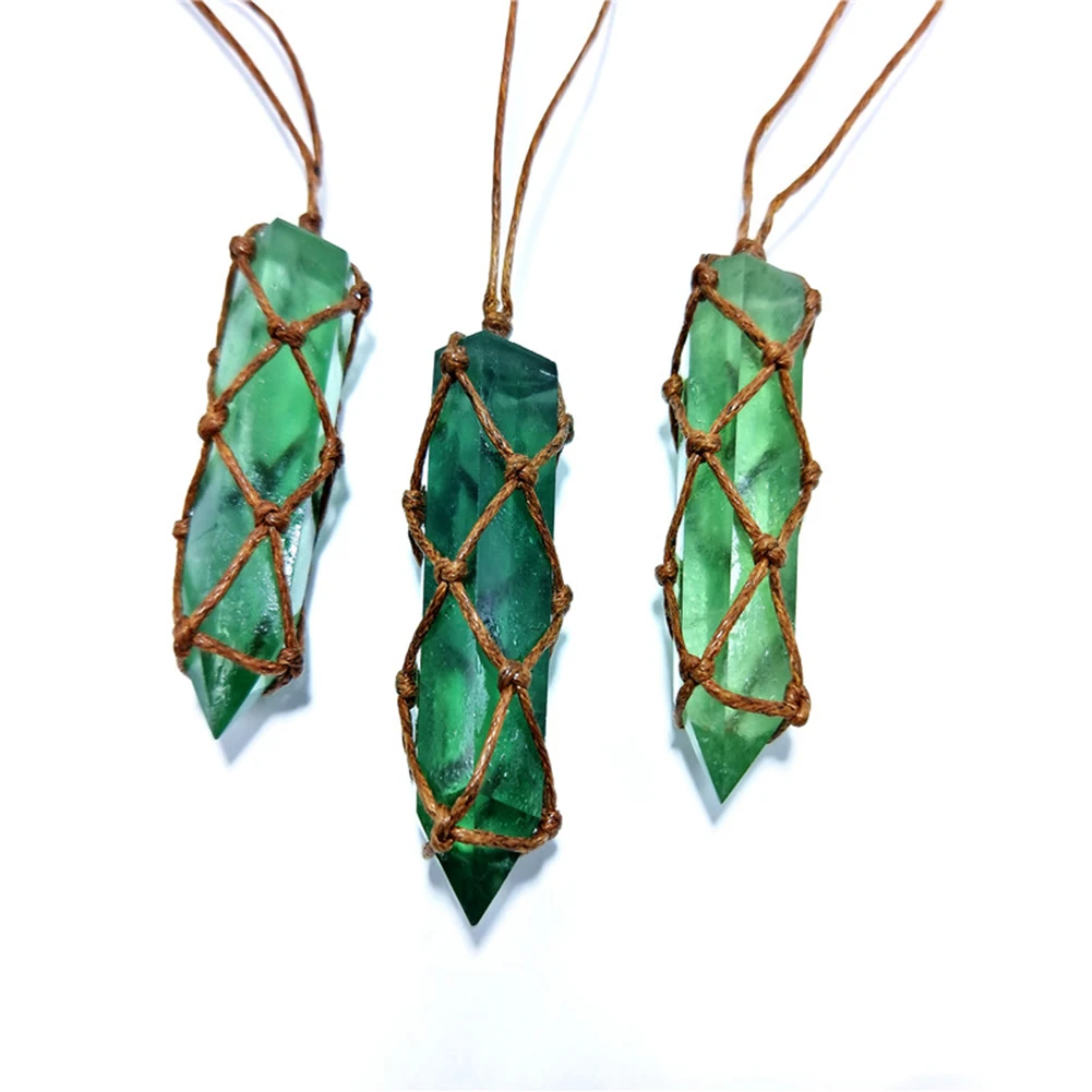 

Natural Blue Green Fluorite Stone Pendant Gemstone Necklace Pendulum Reiki Healing Pendants For Women Men Stone Craft Decor