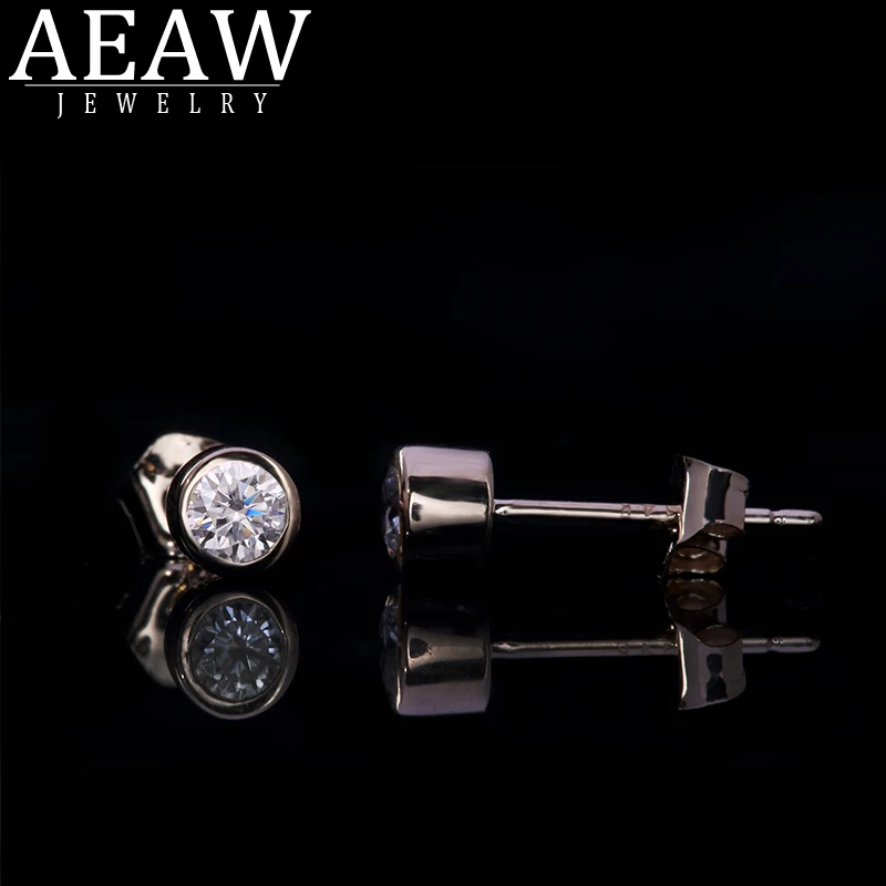 AEAW 5 мм 0 карат серьги-гвоздики с бриллиантами Moissanite 14 к желтое золото Помолвочные