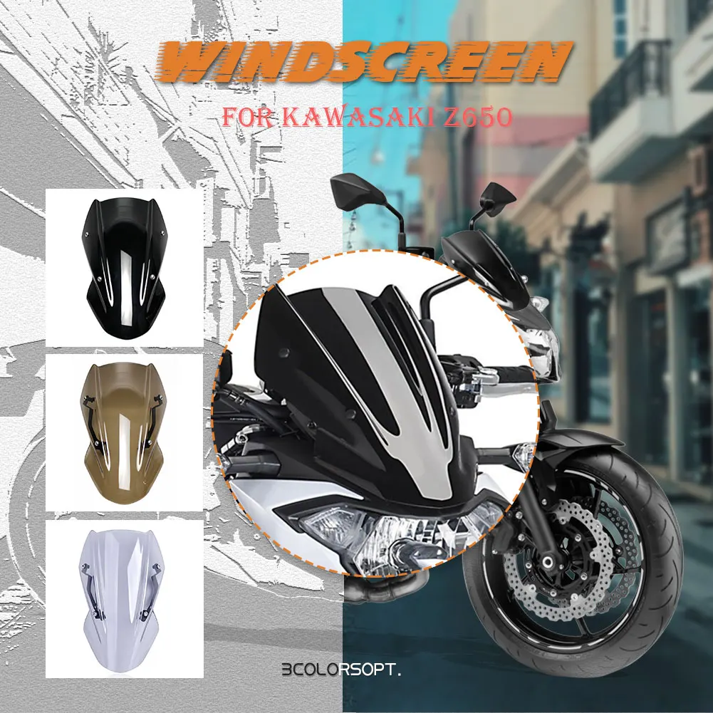 For Kawasaki Z650 Z 650 2017-2019 2017 2018 2019 Motorcycle Windshield Windscreen Flyscreen Wind Deflector w/ Mounting Bracket