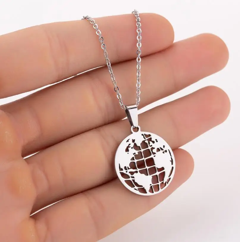 Ожерелье в стиле бохо из нержавеющей стали с картой мира женские ожерелья