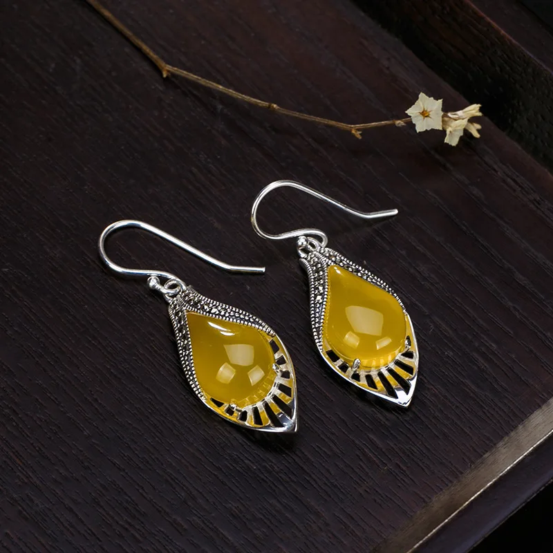 Серебро S925 стерлингового серебра ретро инкрустированные халцедоном гранатом и