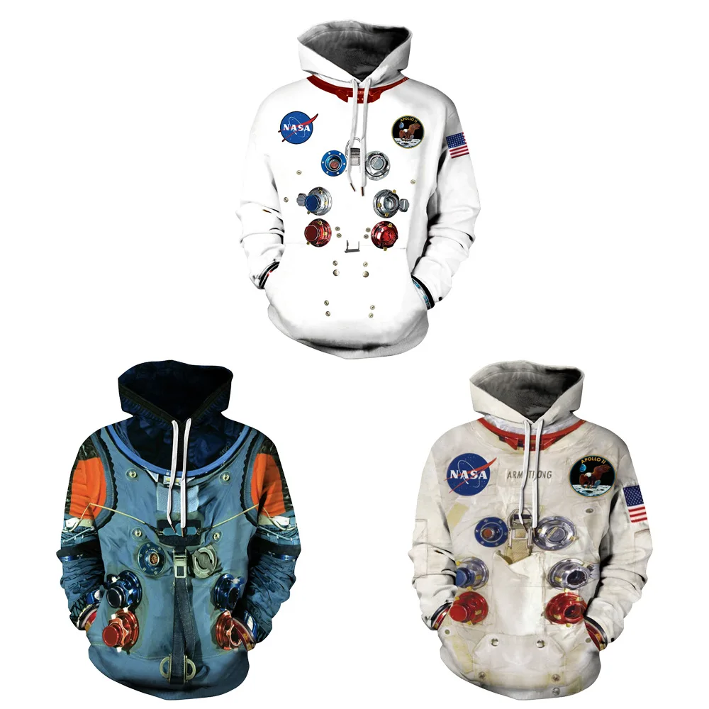 

Spacesuit digital print couples hoodie hoodie European and American loose-fitting large size autumn winter baseball suit