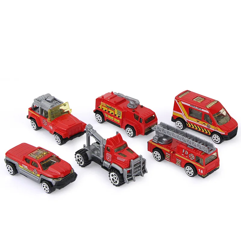 

6pcs/ set Simulation toy car sliding alloy red fire truck model fire truck vehicles model children toys car children gift