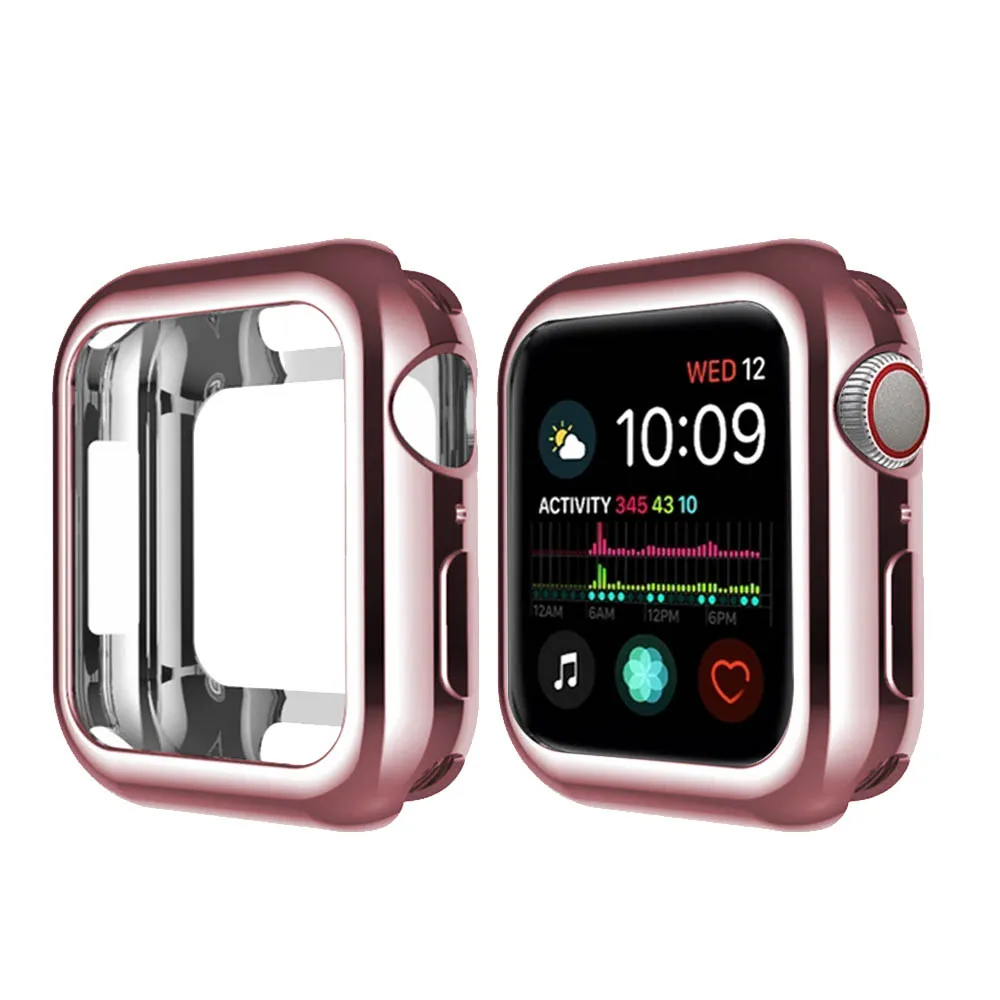 Тонкий мягкий чехол из ТПУ для Apple Watch Series 1 2 3 38 мм 42 мм защитный чехол с покрытием для iwatch Series 4 5 40 мм 44 мм - Цвет: Rose gold