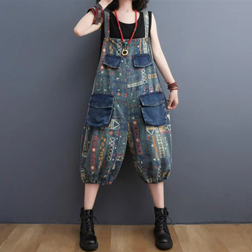 Женский джинсовый комбинезон элегантные свободные брюки до щиколотки с широкими