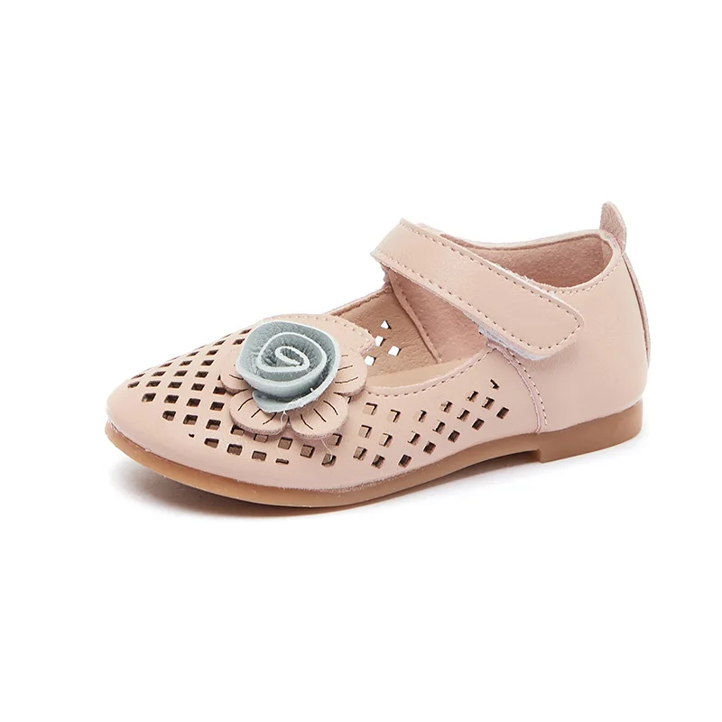 

2022 Spring Summer Pink Low Tube Low Cut Round Head Soft Bottom Summer Cartoon Hollow Girls Princess Leather Shoes 21-30