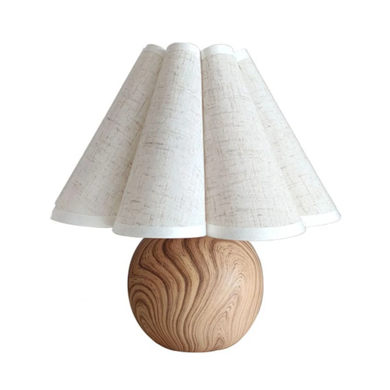 

New Simple Designs Wood Table Lamp Korean Style White Linen Round Bedside Desk Lamps For Home Bedrooms Decoration