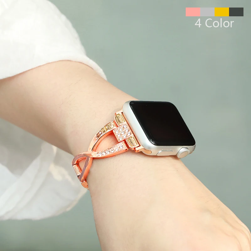 Ремешок для часов Iwatch Band 5 4 3 2 38 мм 40 мм 44 мм 42 мм Алмазный розовый стальной Ремень для Apple Watch аксессуары для часов