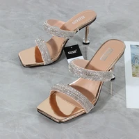 womens sandals fashion all match 2021 summer new suede golden rhinestone sexy party high heeled sandals 8 5cm