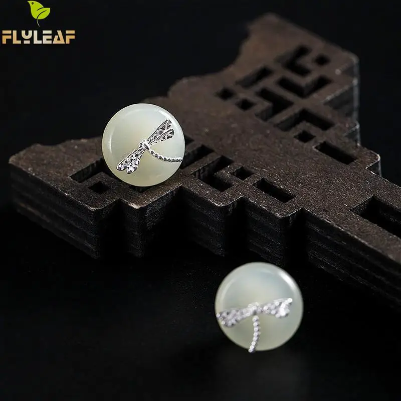 Висячие серьги-гвоздики из стерлингового серебра 925 пробы с круглой Нефритовой